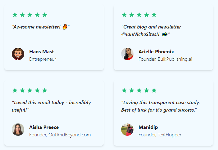 niche site growth testimonials
